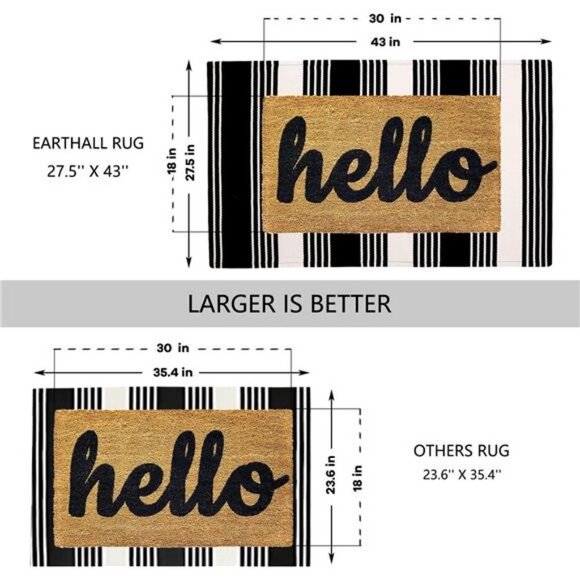 Black & White Striped Rug 27.5 x 43 '' Cotton Hand-Woven Reversible Rug - Picture 2 of 6